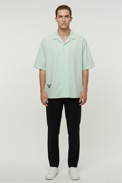 Giotelli Mint Oversize %100 Tencel Apaş Yaka Kısa Kol Erkek Gömlek