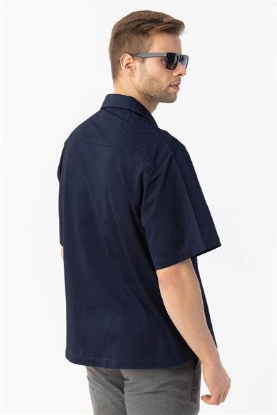APAŞ YAKA KETEN ERKEK GÖMLEK Koyu Lacivert