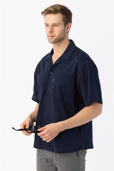APAŞ YAKA KETEN ERKEK GÖMLEK Koyu Lacivert
