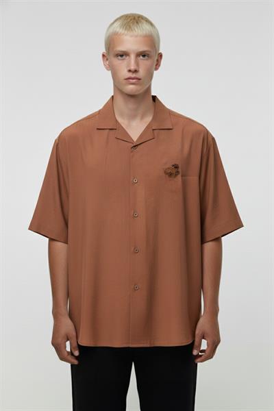 Giotelli Kahve Tencel Apaş Yaka Erkek Gömlek