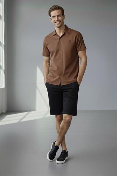 APAŞ YAKA TENCEL ERKEK GÖMLEK Kahve