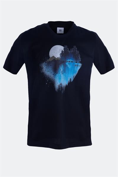 Baskılı Bisiklet Yaka Erkek T-Shirt Lacivert