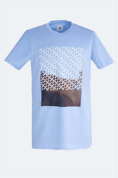 Baskılı Bisiklet Yaka Erkek T-Shirt Açık Mavi