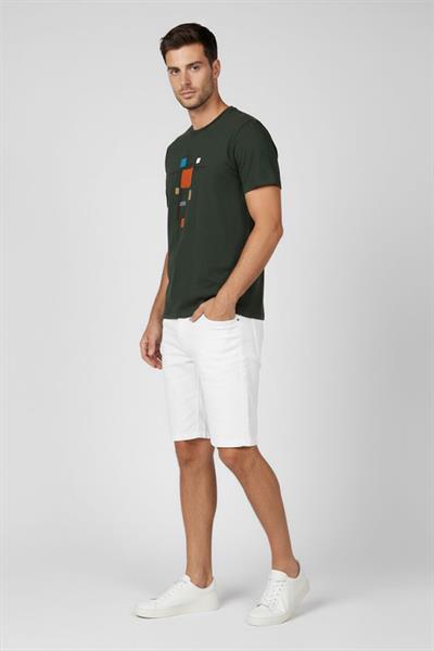 Giotelli Haki Slim Fit %100 Pamuk Baskılı Bisiklet Yaka Erkek Tişört