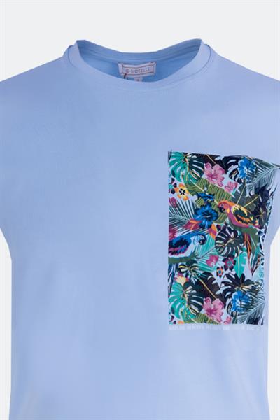 Baskılı Bisiklet Yaka Erkek T-Shirt Mavi