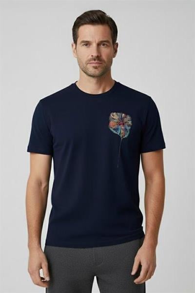 Giotelli Lacivert Oversize Fit %100 Pamuk Baskılı Bisiklet Yaka Erkek Tişört