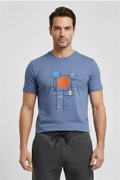 Giotelli Gri Slim Fit %100 Pamuk Baskılı Bisiklet Yaka Erkek Tişört