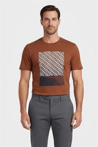 Giotelli Tarçın Slim Fit %100 Pamuk Baskılı Bisiklet Yaka Erkek Tişört