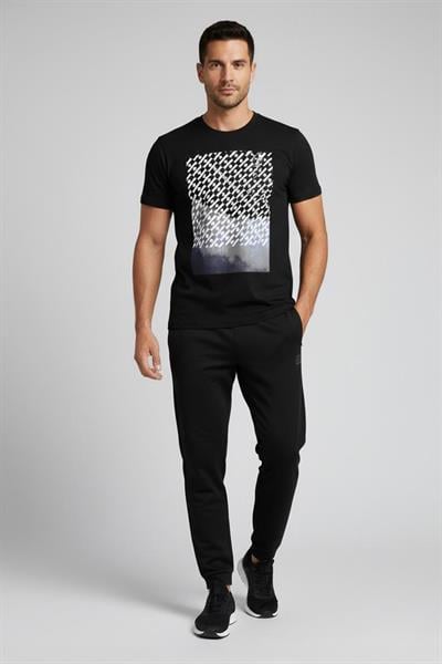 Giotelli Siyah Slim Fit %100 Pamuk Baskılı Bisiklet Yaka Erkek Tişört