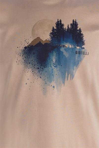 Baskılı Bisiklet Yaka Erkek T-Shirt Bej