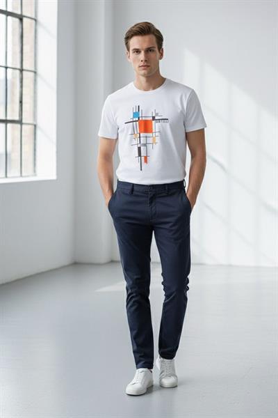 BASKILI BİSİKLET YAKA ERKEK TİŞÖRT Ekru