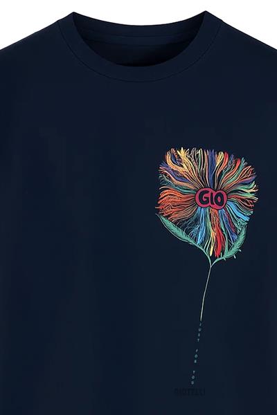 Baskılı Bisiklet Yaka Erkek T-Shirt Lacivert