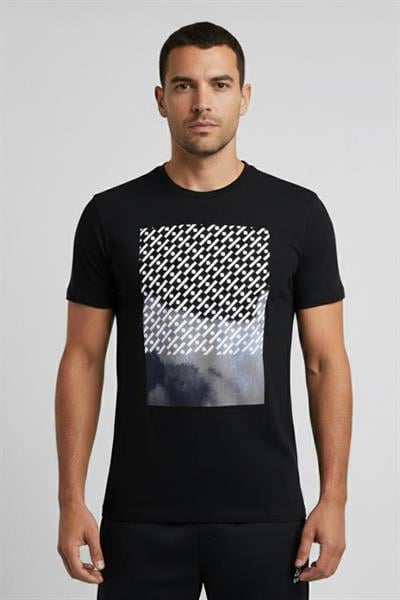 Giotelli Siyah Slim Fit %100 Pamuk Baskılı Bisiklet Yaka Erkek Tişört