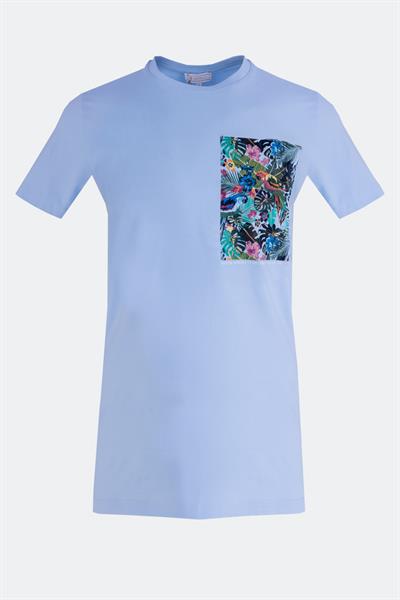 Baskılı Bisiklet Yaka Erkek T-Shirt Mavi