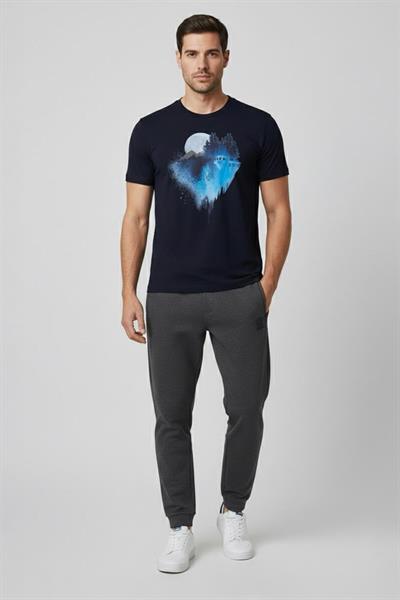 Giotelli Lacivert Slim Fit %100 Pamuk Baskılı Bisiklet Yaka Erkek Tişört