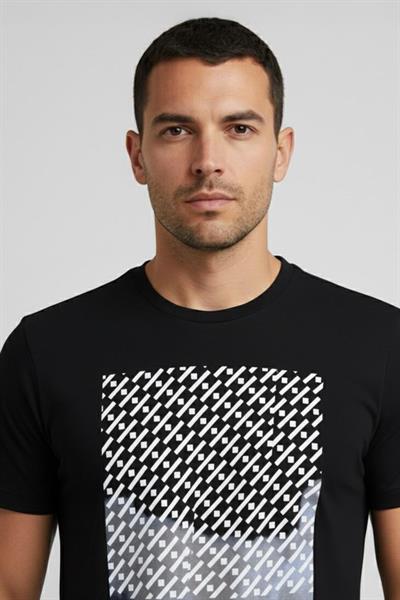 Giotelli Siyah Slim Fit %100 Pamuk Baskılı Bisiklet Yaka Erkek Tişört