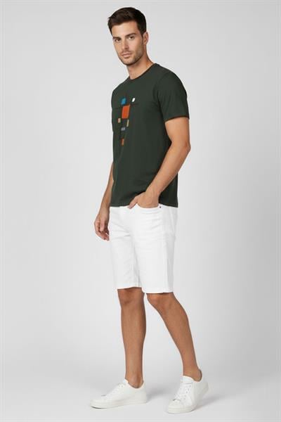 Giotelli Haki Slim Fit %100 Pamuk Baskılı Bisiklet Yaka Erkek Tişört