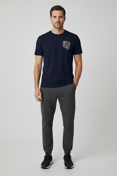 Giotelli Lacivert Oversize Fit %100 Pamuk Baskılı Bisiklet Yaka Erkek Tişört