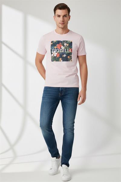 BASKILI BİSİKLET YAKA ERKEK T-SHIRT Pembe