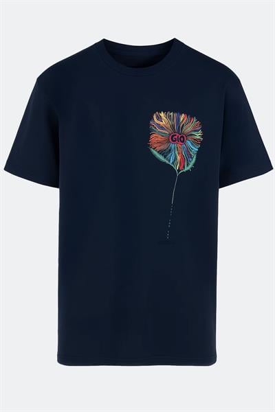 Baskılı Bisiklet Yaka Erkek T-Shirt Lacivert