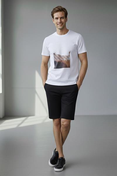 BASKILI ERKEK T-SHIRT Beyaz