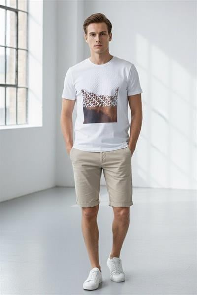 BASKILI ERKEK T-SHIRT Beyaz