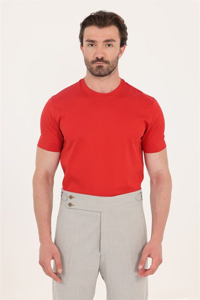 Bayrak Kırmızısı %100 Pamuk Regular Fit Bisiklet Yaka Basic T-shirt