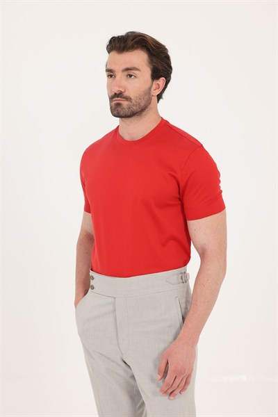 Bayrak Kırmızısı %100 Pamuk Regular Fit Bisiklet Yaka Basic T-shirt
