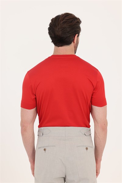 Bayrak Kırmızısı %100 Pamuk Regular Fit Bisiklet Yaka Basic T-shirt