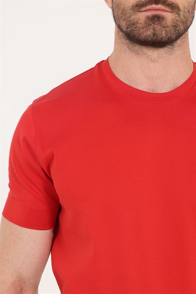 Bayrak Kırmızısı %100 Pamuk Regular Fit Bisiklet Yaka Basic T-shirt