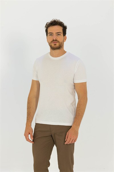 Bej %100 Pamuk Bisiklet Yaka Düz Renk Basic T-Shirt