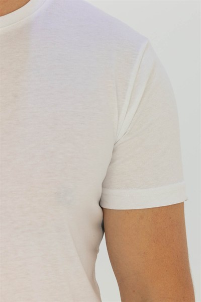 Bej %100 Pamuk Bisiklet Yaka Düz Renk Basic T-Shirt