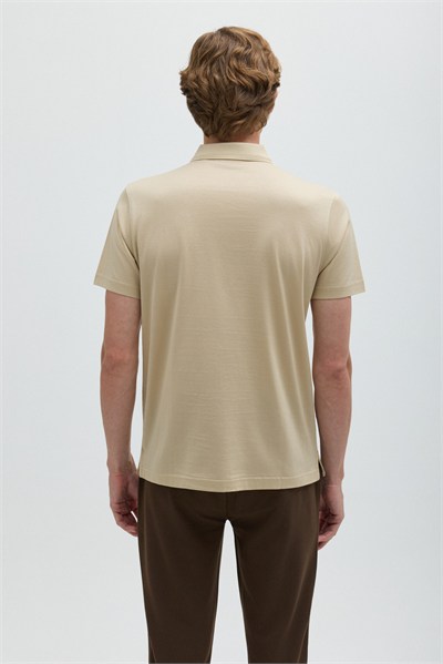 Bej %100 Pamuk Cepli Polo Yaka T-shirt