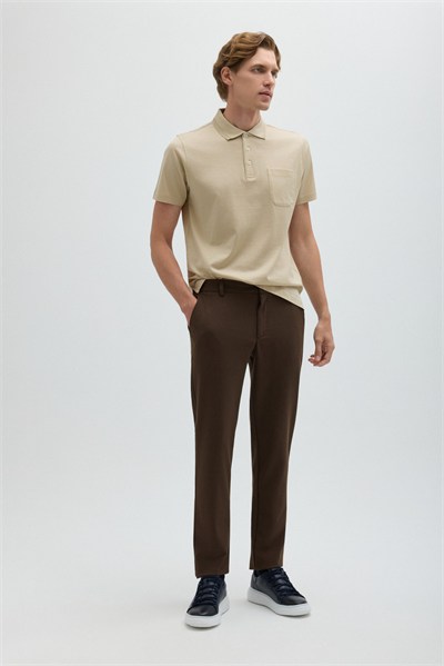 Bej %100 Pamuk Cepli Polo Yaka T-shirt