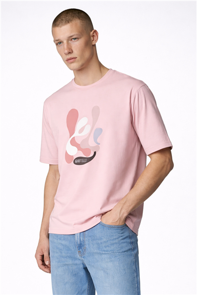 Giotelli Erkek Bej Normal Kesim Regular Fit Baskılı Bisiklet Yaka Tişört