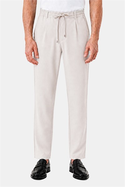 Bej Dokulu Arka Lastikli Köprü Kemerli Bağcıklı Slim Fit Jogger Pantolon