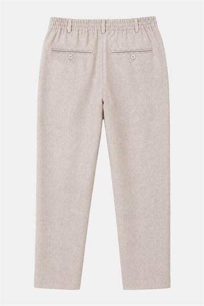 Bej Keten Görünümlü Arka Lastikli Köprü Kemerli Bağcıklı Regular Fit Jogger Pantolon