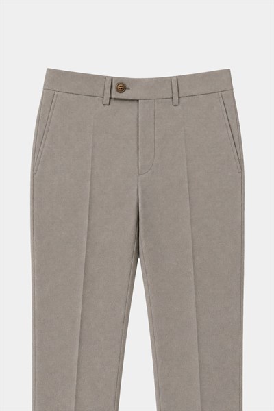 Bej Slim Fit Normal Bel 6 Drop Mono Yaka Takım Elbise
