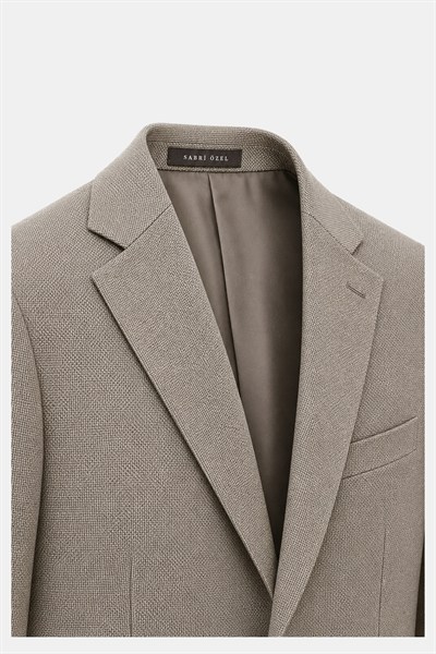 Bej Slim Fit Normal Bel 6 Drop Mono Yaka Takım Elbise