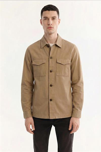 Giotelli Bej Oversize Fit %100 Pamuk Klasik Yaka Erkek Gömlek