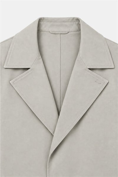 Bej Oversize Pamuklu Yan Cepli Mono Yaka Trençkot