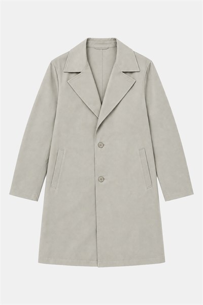 Bej Oversize Pamuklu Yan Cepli Mono Yaka Trençkot