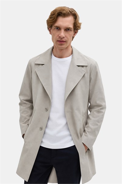 Bej Oversize Pamuklu Yan Cepli Mono Yaka Trençkot