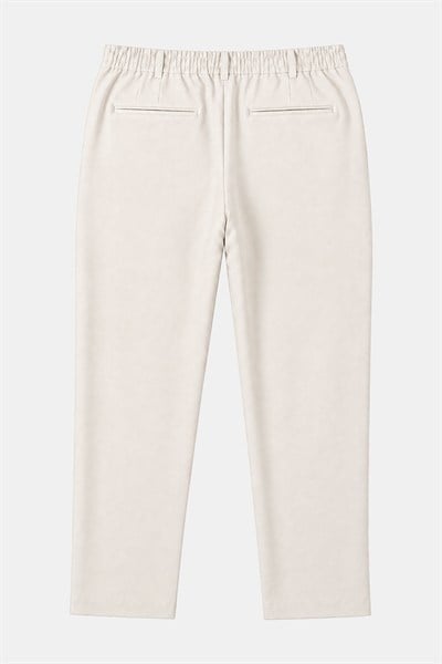 Bej Dokulu Arka Lastikli Köprü Kemerli Bağcıklı Slim Fit Jogger Pantolon
