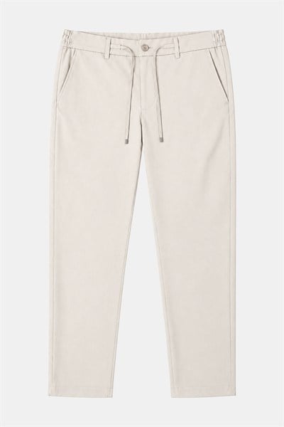 Bej Dokulu Arka Lastikli Köprü Kemerli Bağcıklı Slim Fit Jogger Pantolon