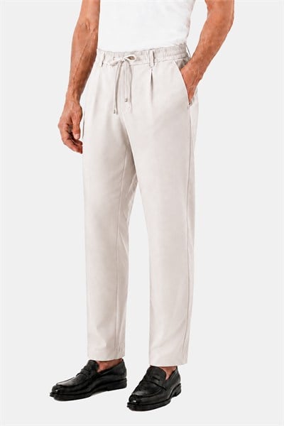 Bej Dokulu Arka Lastikli Köprü Kemerli Bağcıklı Slim Fit Jogger Pantolon