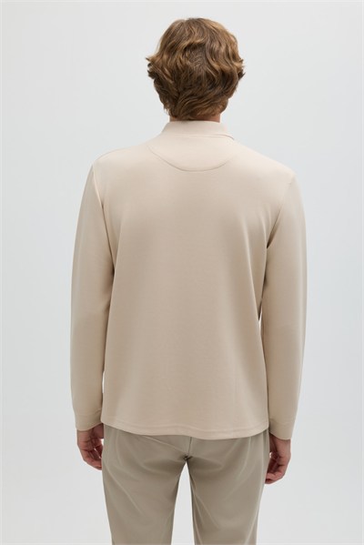 Bej Regular Fit Polo Yaka Erkek Sweatshirt