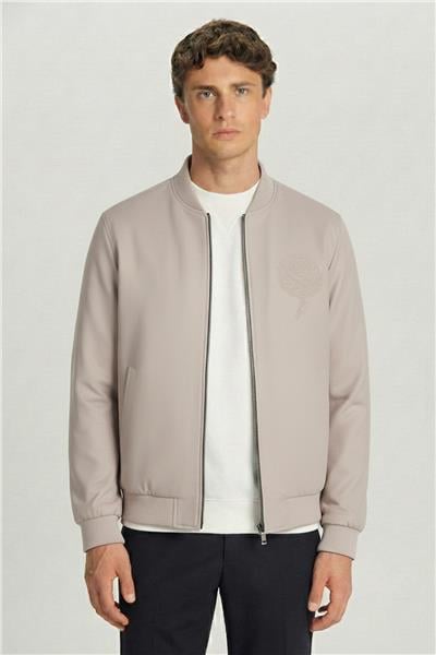 Giotelli Bej Regular Fit Hakim Yaka Nakış Detaylı Bomber Mont