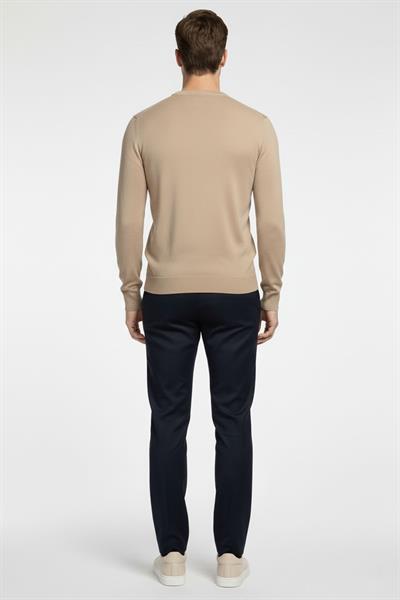 Erkek Bej Normal Kesim Regular Fit Pamuklu Dokuma Bisiklet Yaka Triko Kazak