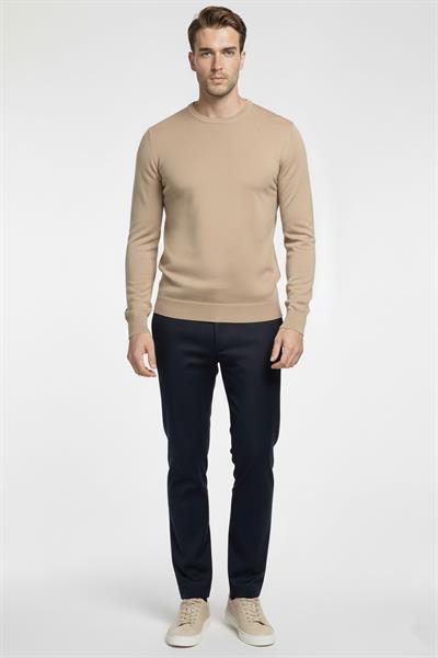 Erkek Bej Normal Kesim Regular Fit Pamuklu Dokuma Bisiklet Yaka Triko Kazak